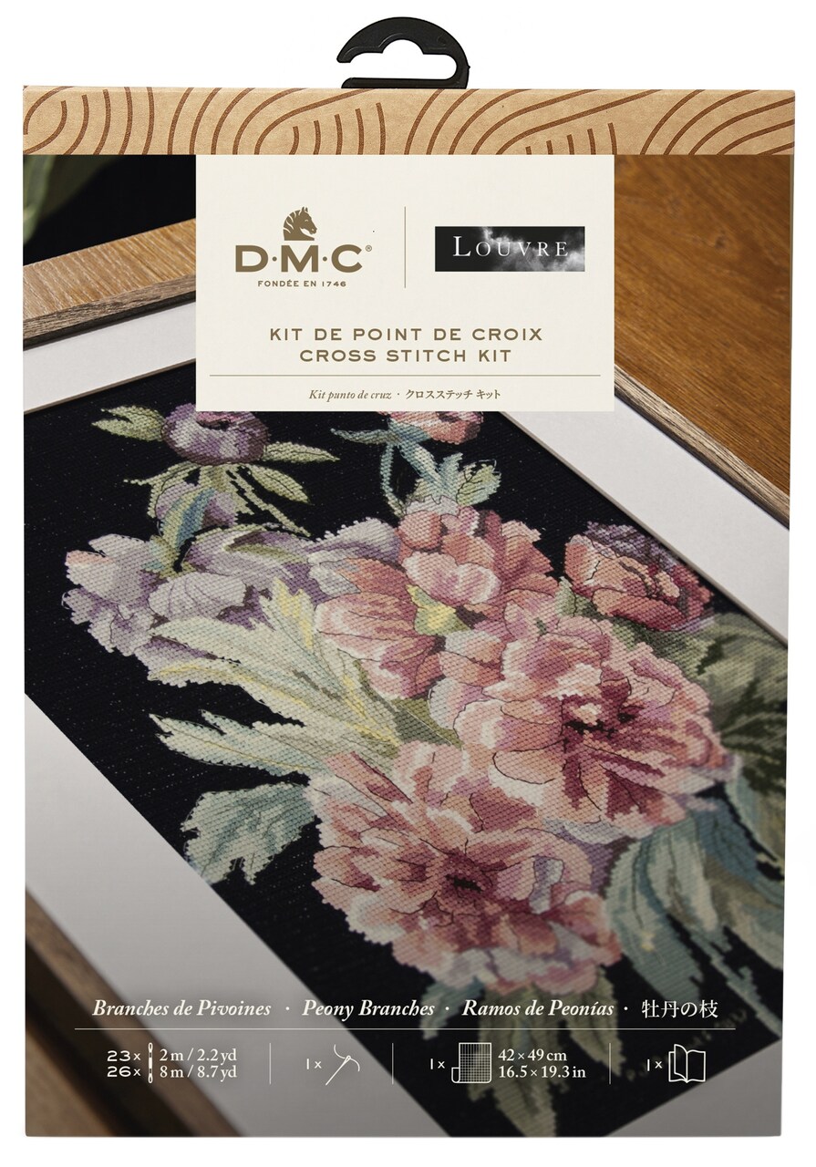 DMC Mindful Making Advanced Cross Stitch Kit-Peony Branches PJ Redoute